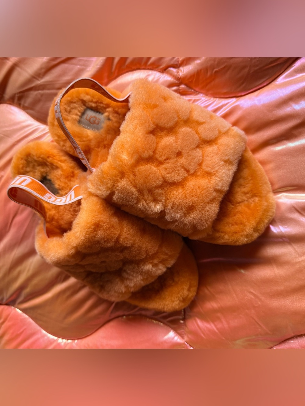 UGG Plush Shearling Slide in Bright Orange